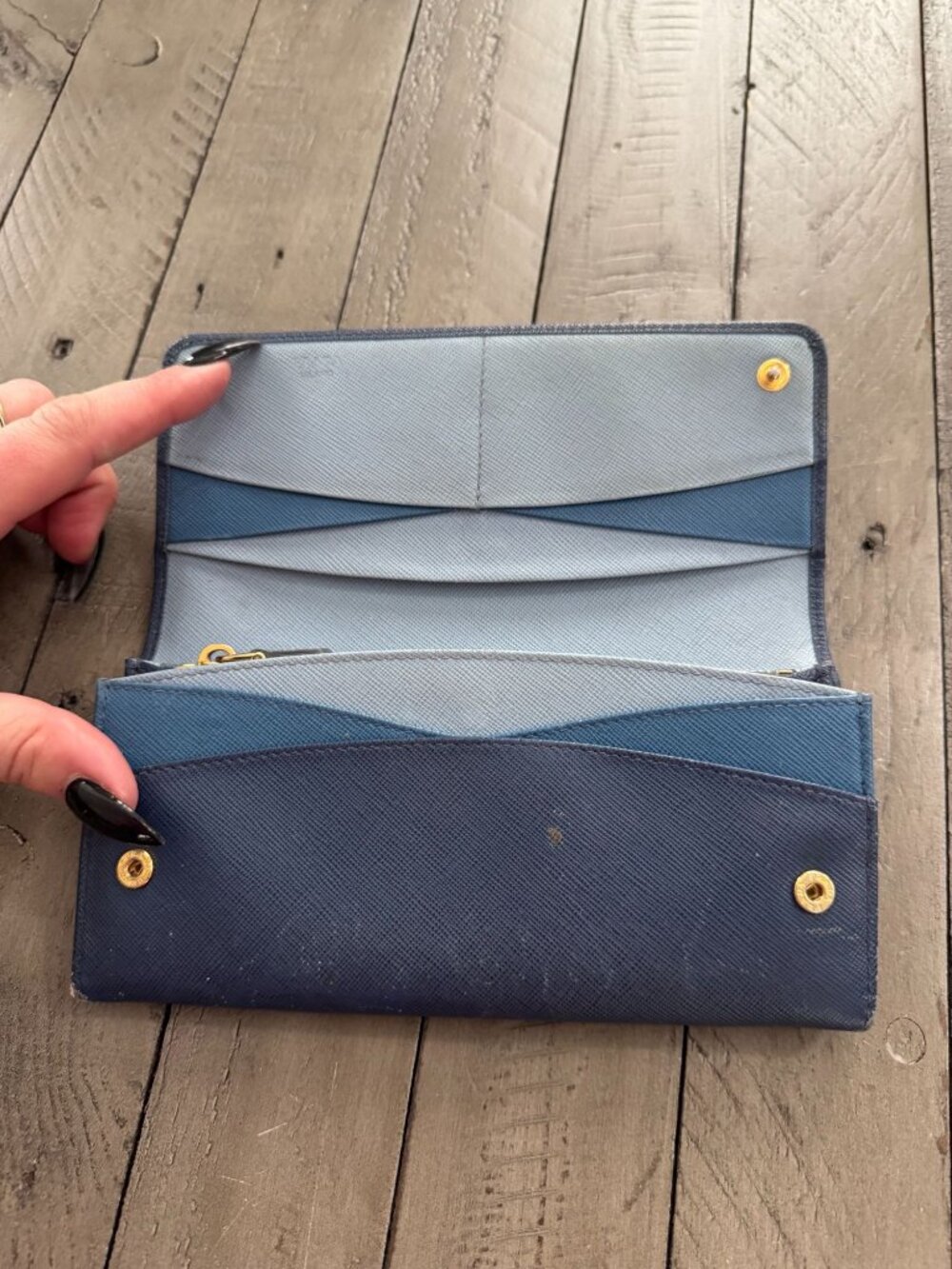 PRADA Large Long Blue Saffiano Leather Wallet Blue Two Tone